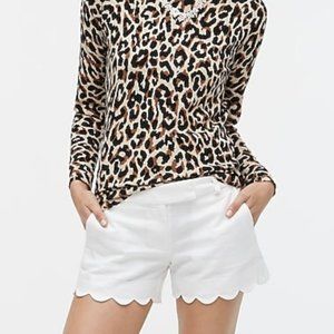 J Crew Scalloped White Linen Shorts